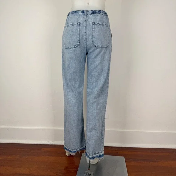 Rag & Bone Kierra Light Wash Acid Denim Drawstring Straight Leg Jeans XS (FLAW
